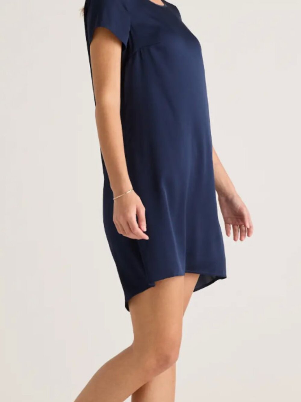 NWOT Quince Washable Silk Stretch Tee Dress in Navy Size S - Picture 2 of 7